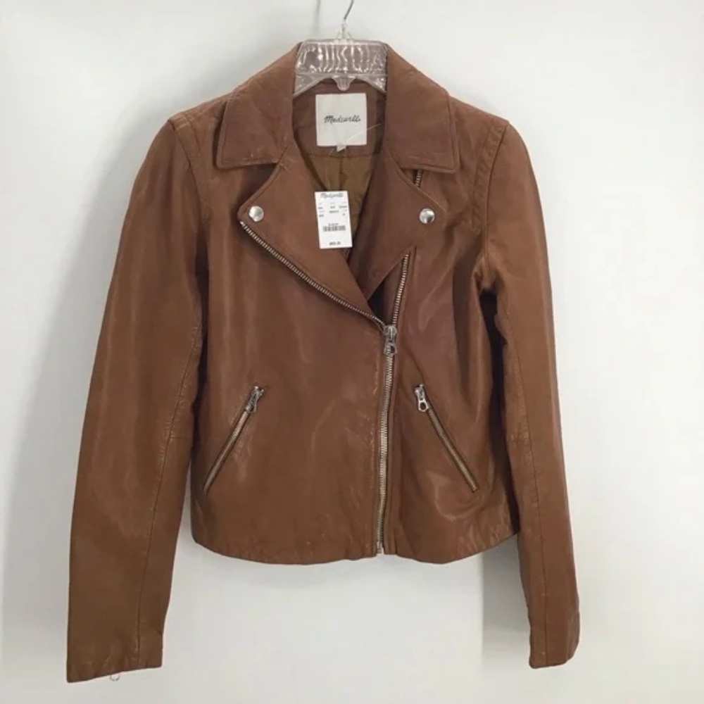 Madewell NWT Washed Leather Moto Jacket Genuine Leather Burnt Sienna Size M